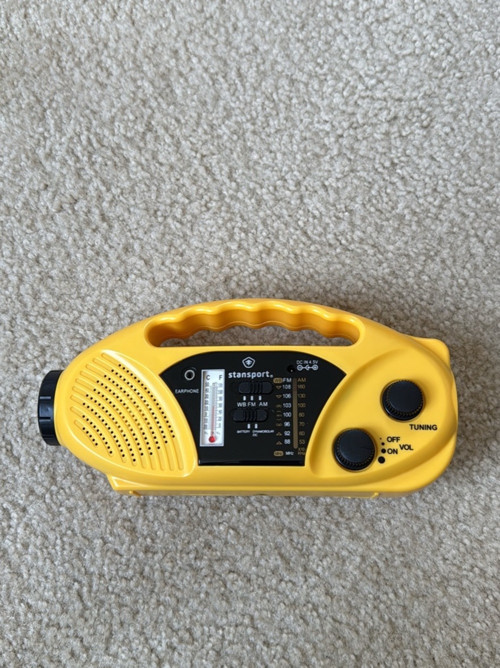 Stansport Yellow Portable Emergency Radio flashlight - AM/FM Weather Band
